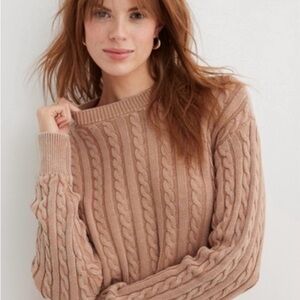 Aerie Cable Knit Cropped Sweater - Tan
small